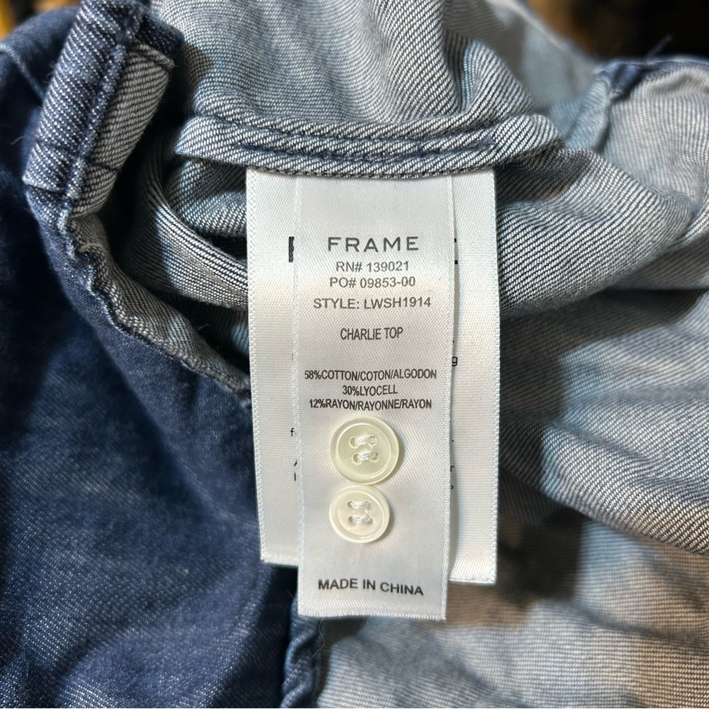Frame Denim Dark Blue Denim Button-Down Shirt - Picture 6 of 9